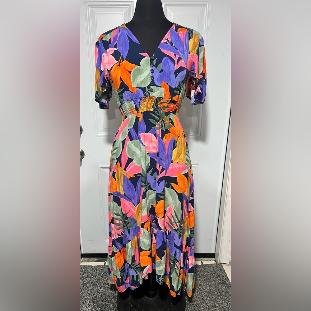 Abel the Label colorful tropical floral maxi dress size XS
